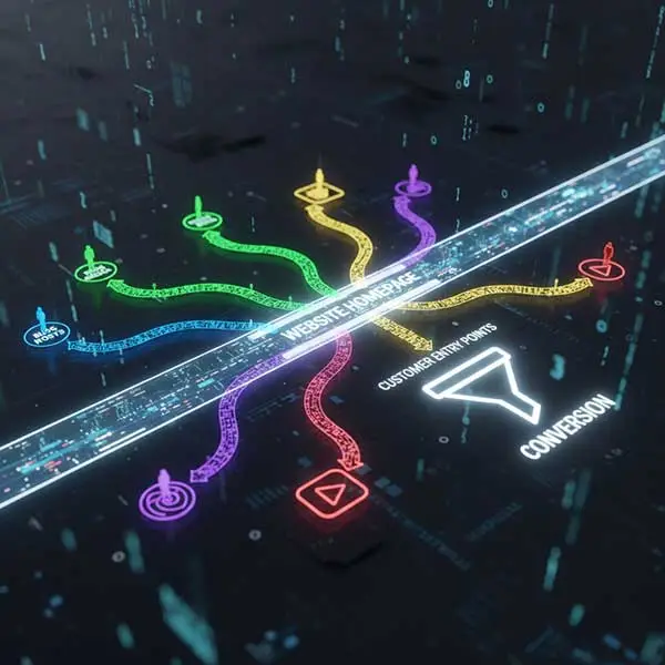 Multiple pathways showing how website content marketing creates customer entry points